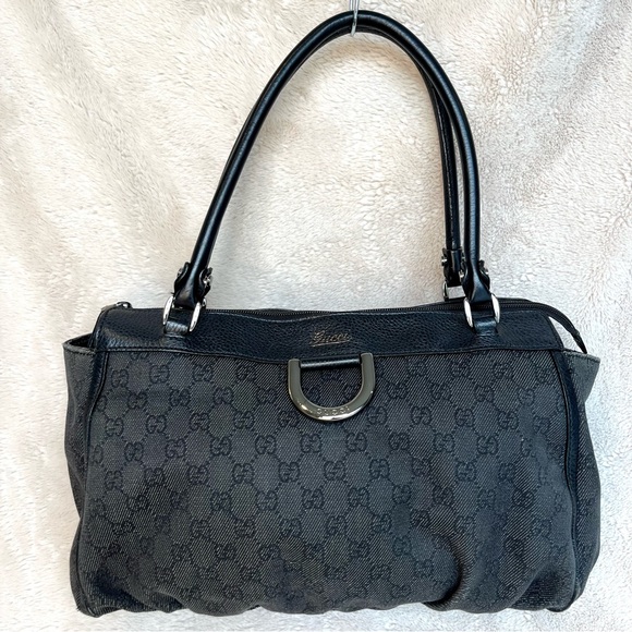 Gucci Abbey Black Denim Canvas Satchel Shoulder Bag - Picture 12 of 17